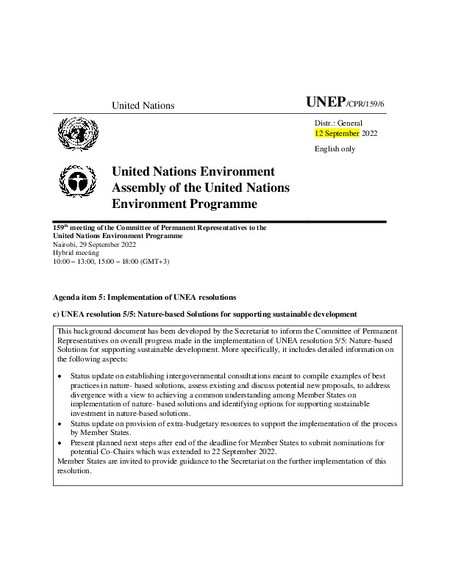 Background Note for Nature- based Solutions Resolution